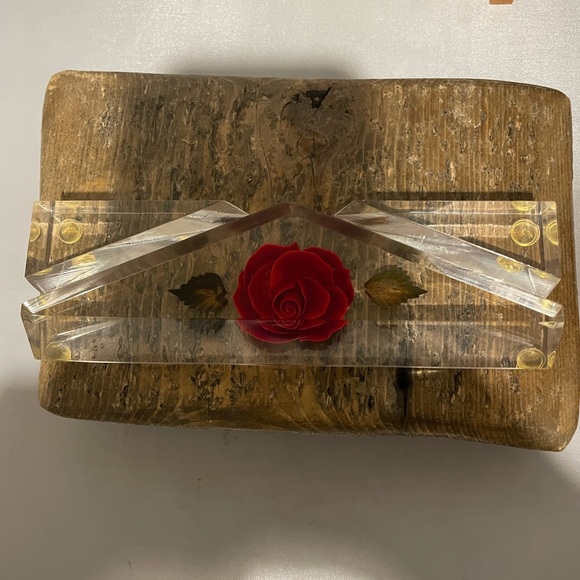 Vintage Red Rose Bircraft-Style Business Card Recipe Holder Clear Lucite Acrylic - Picture 3 of 12
